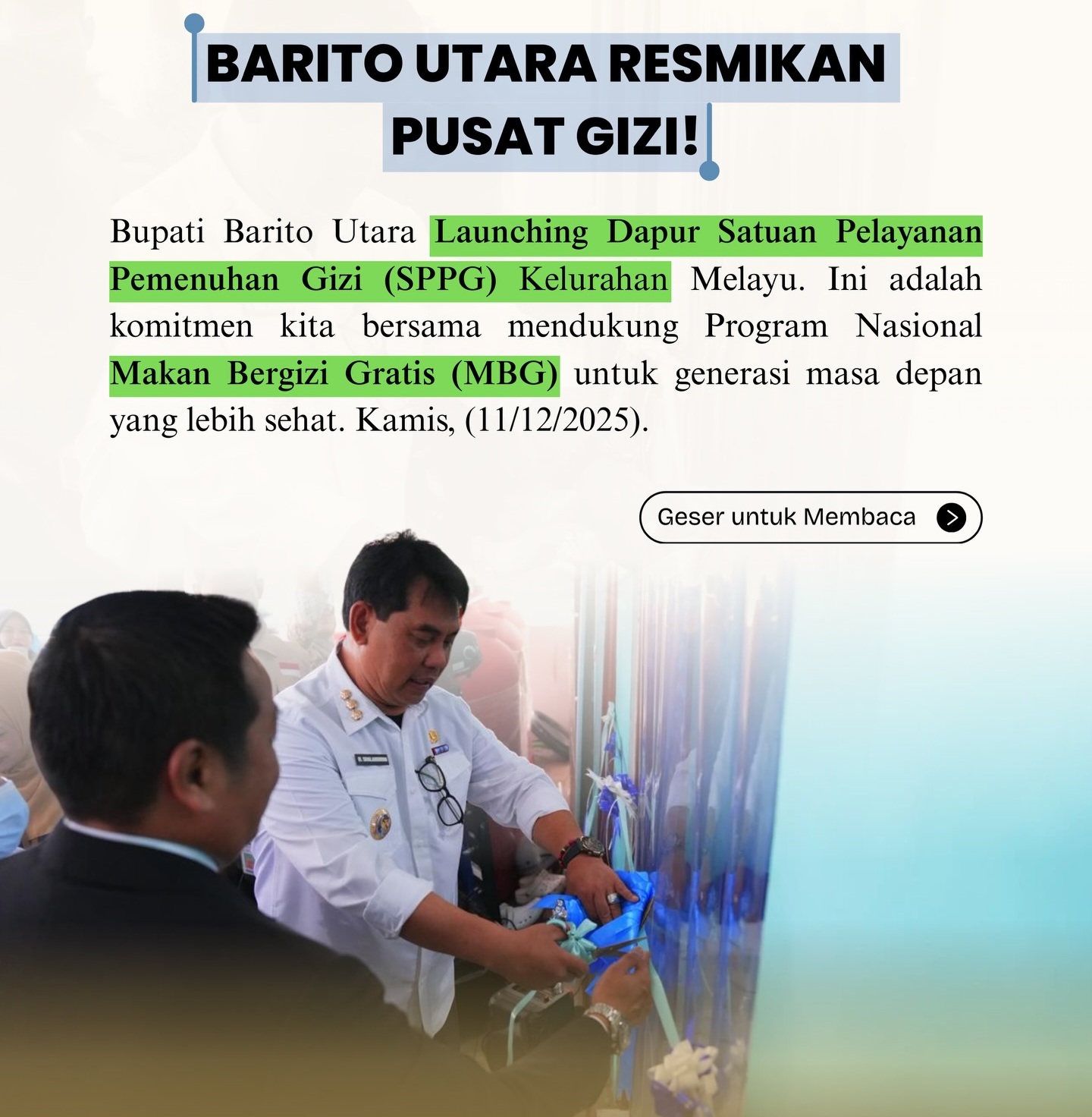 Resmikan Dapur SPPG Teluk Mayang Bupati Harapkan Dukungan Masyarakat Program Nasional Dan Pembangunan Daerah